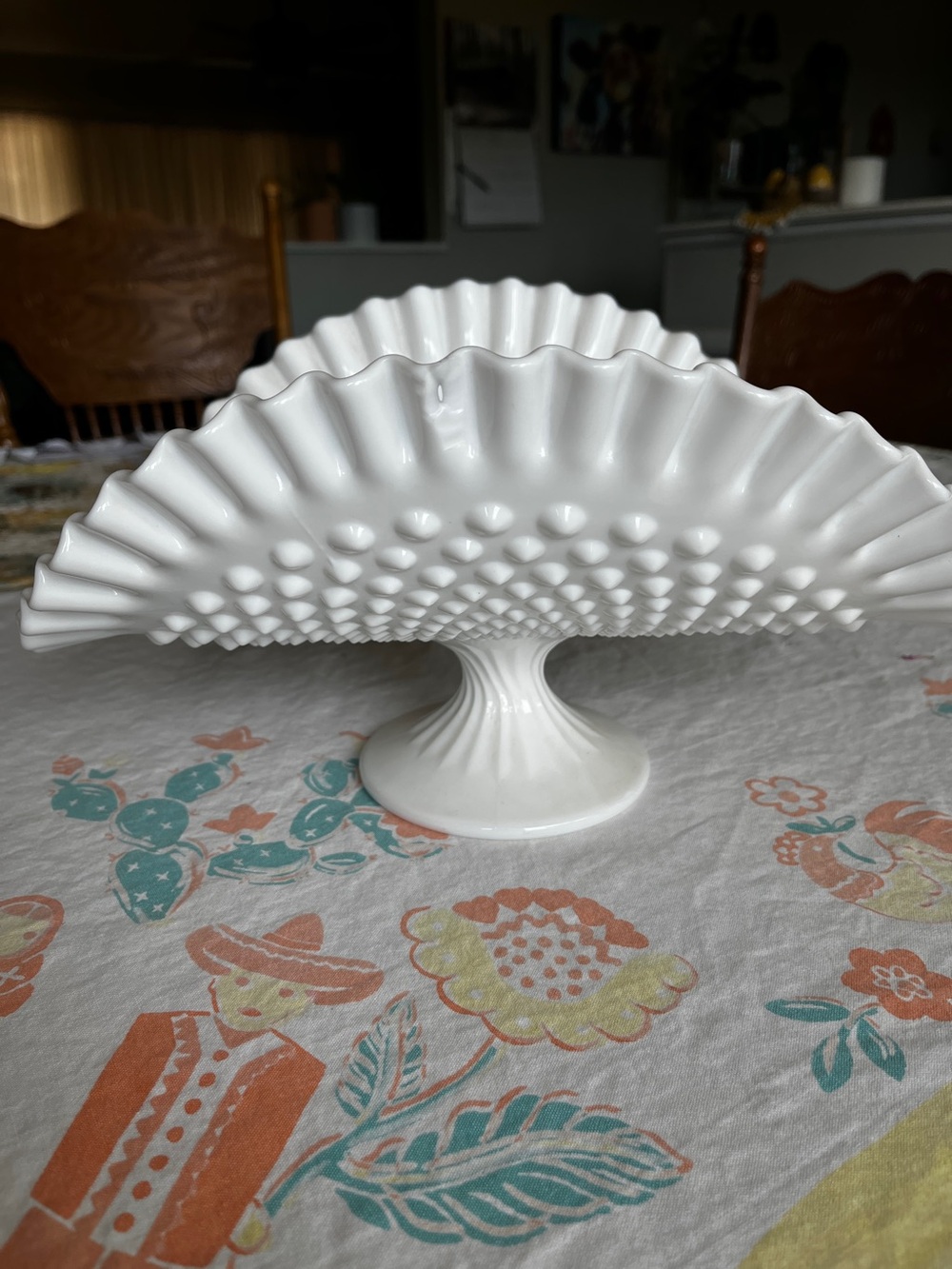 White Hobnail Milk Glass Fan Compote - Elegant Home Dining Centerpiece